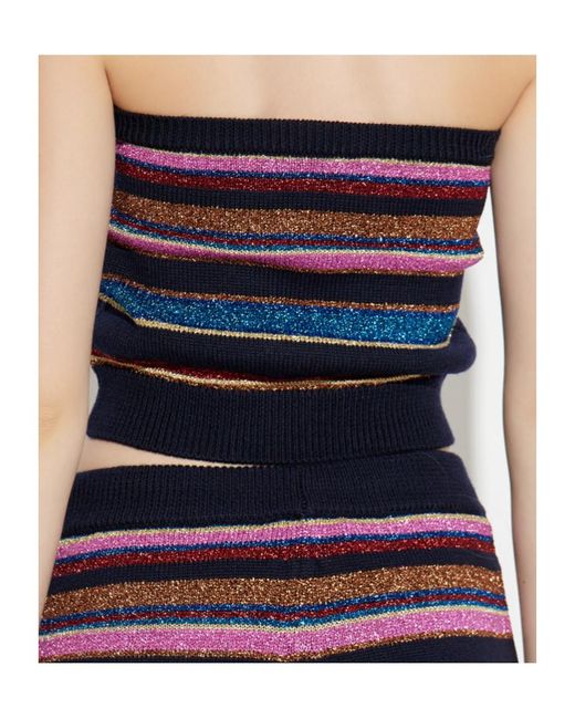DSquared² Blue Off-The Shoulder Lurex Thread Striped Knit Top