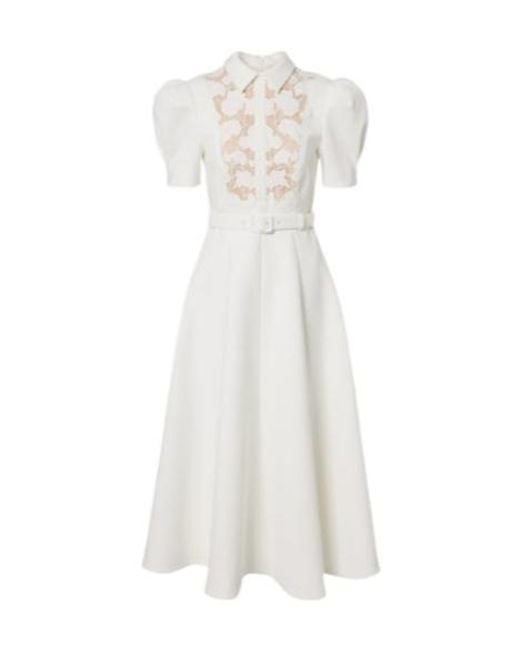 Rebecca Vallance White Parrish Belted Lace-Trimmed Midi Dress