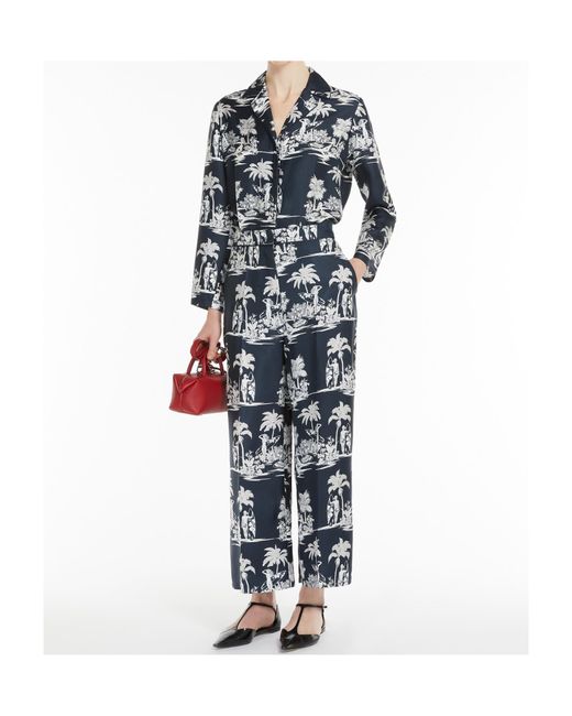Max Mara Blue Printed Silk Pyjama Shirt