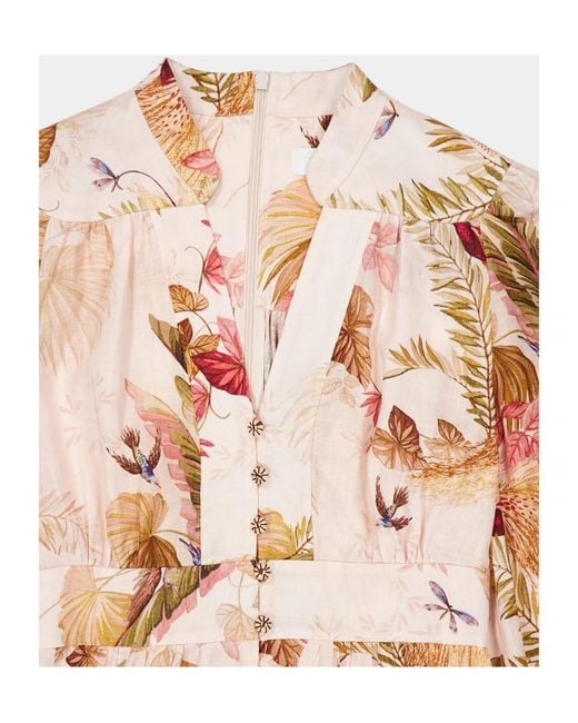 Zimmermann Natural Floral Printed V-Neck Long Dress