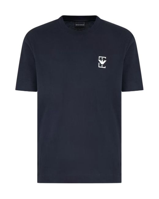 Emporio Armani Blue Asv Jersey T-Shirt With Rubberised Logo Print for men