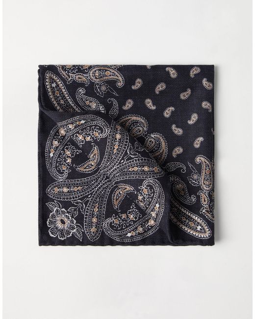 Brunello Cucinelli Gray Logo Patch Graphic Printed Pocket Square for men