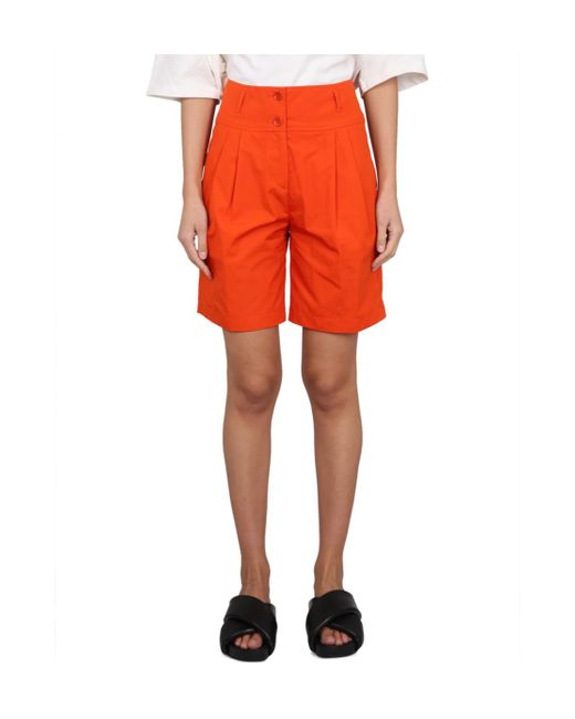 Aspesi Red Belt-Looped High-Waisted Shorts