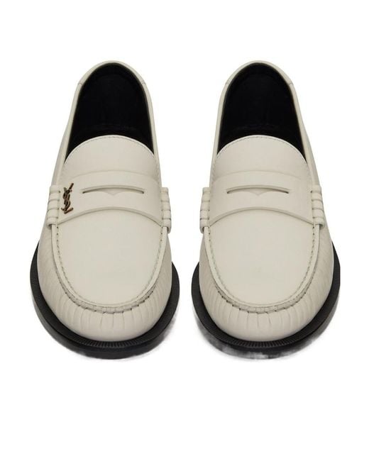 Saint Laurent Gray Monogram Plaque Slip-On Loafers
