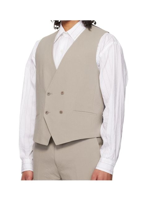 Boss Gray Taupe Three-Piece Extra-Slim-Fit Stretch-Cotton Seersucker Suit for men