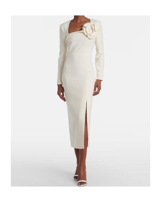 Roland Mouret White Floral-Appliqué Crêpe Midi Dress