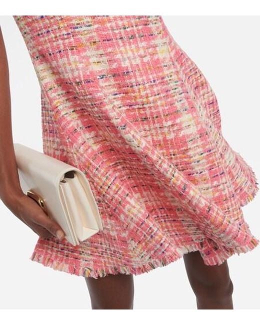 Oscar de la Renta Pink Fringed Checked Tweed Minidress