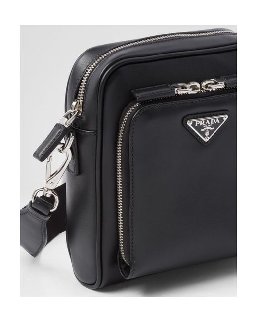 Prada Black Leather Shoulder Bag With Pouch for men