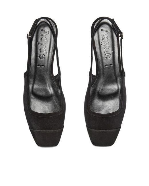 Aeyde Black Mesh Square-Toe Slingback Flats