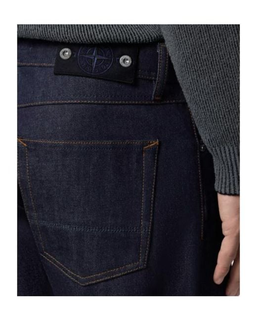 Stone Island Blue Logo Patch Straight-Leg Jeans for men