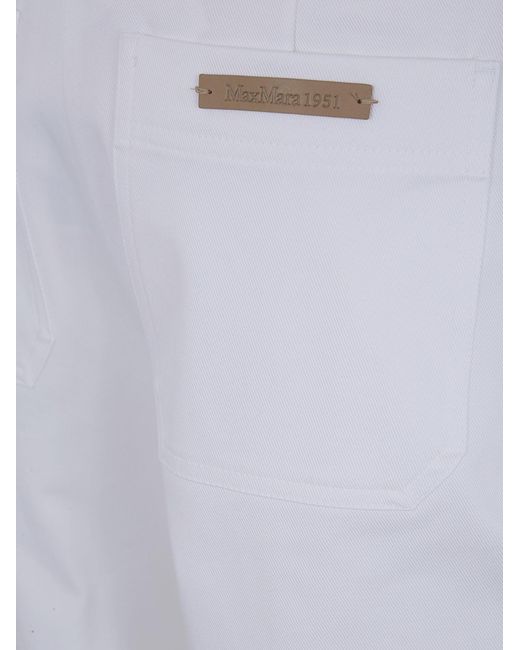 Max Mara White Pleated Logo-Patch Trousers