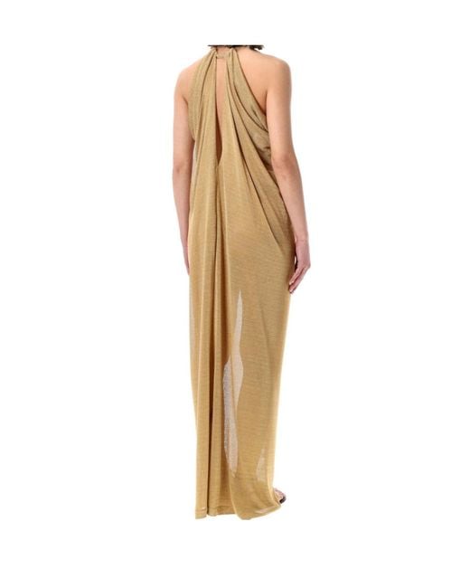 Alberta Ferretti Natural Draped Open-Back Maxi Dress