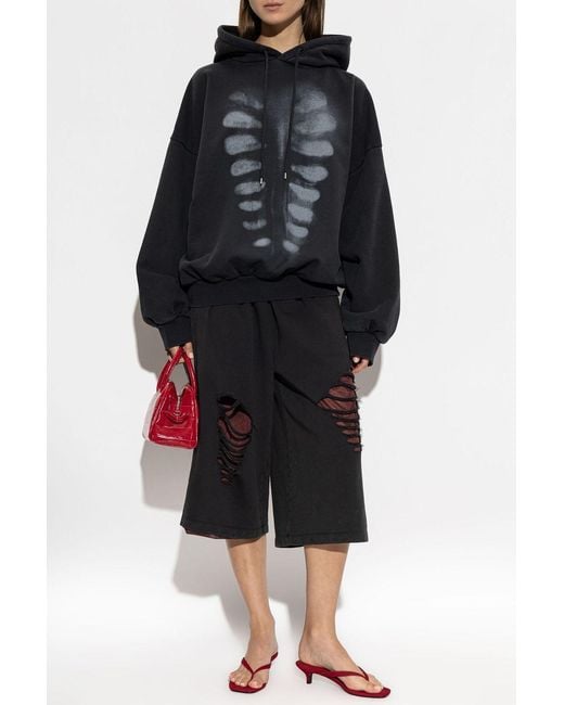 AVAVAV Black Skeleton Print Oversized Hoodie