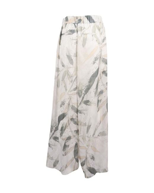 Peserico White Leaf-Print Palazzo Pants