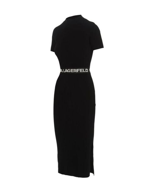 Karl Lagerfeld Black Logo-Waist Knitted Dress
