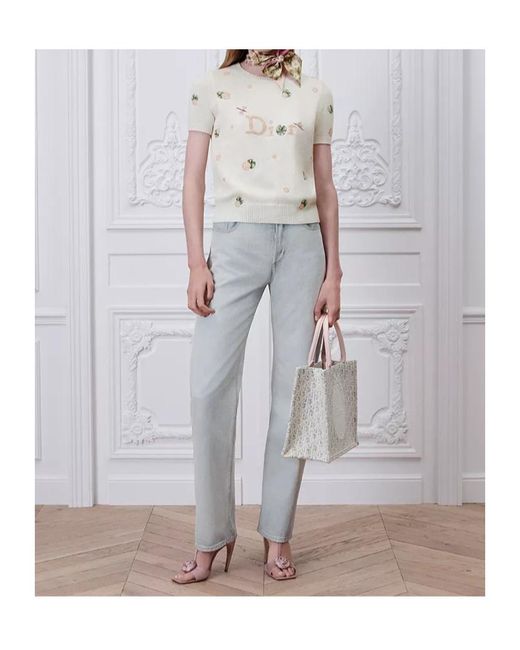 Dior White Short-Sleeved Embroidered Sweater