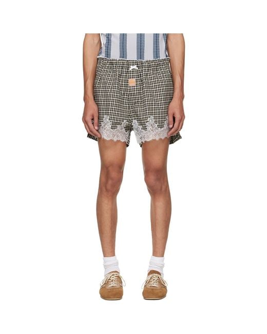 Martine Rose Gray Lace Detailed Checked Shorts for men