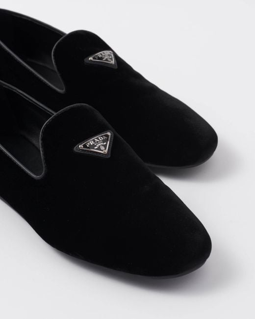 Prada Black Velvet Slip-On Shoes for men