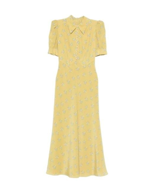 Alessandra Rich Yellow Floral Button-Front Dress