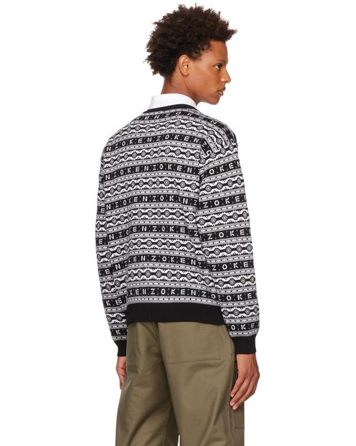 KENZO Gray Logo Jacquard Long-Sleeved Jumper for men