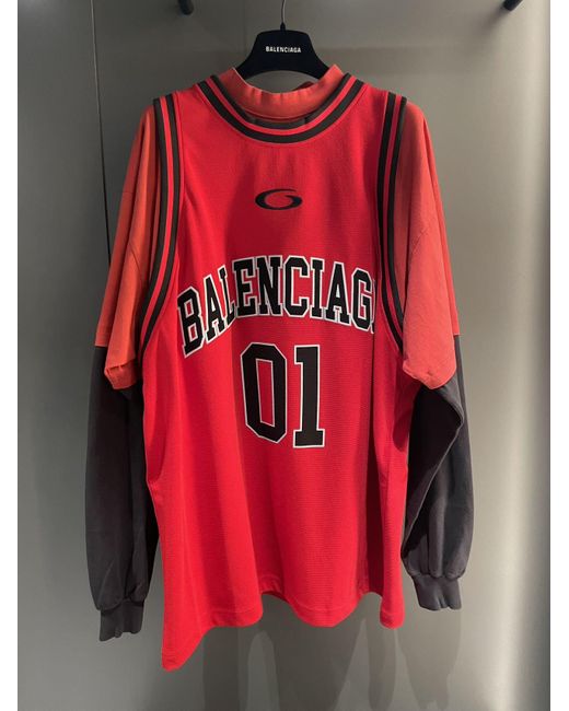 【BALENCIAGA】 Basketball Series レイヤード Tシャツ Men's Basketball Series - Layered Long Sleeve T-shirt in Red