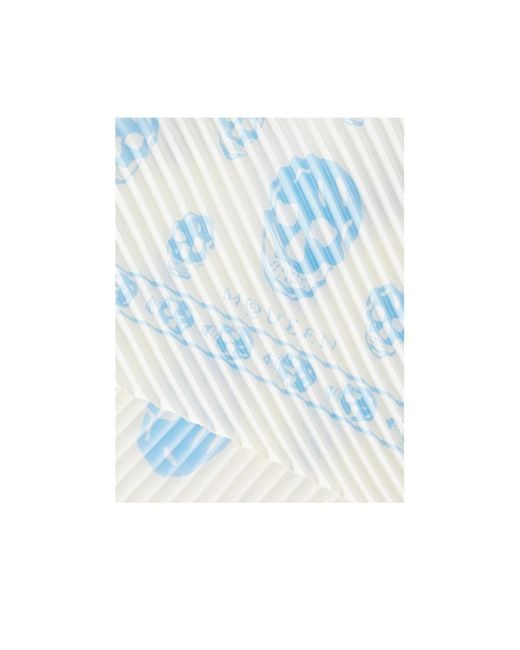 McQueen Blue Pleated Skull-Print Scarf