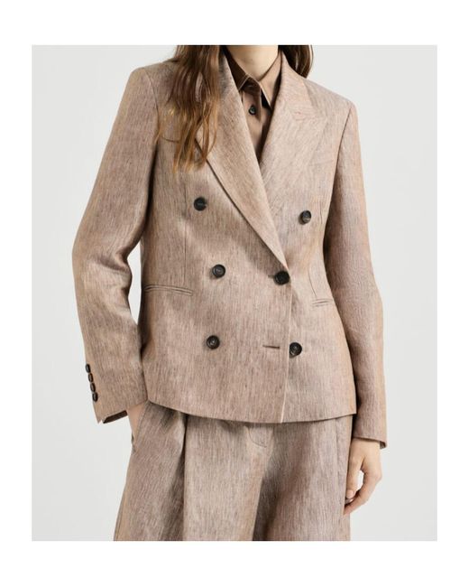 Brunello Cucinelli Natural Linen Denim Blazer With Monili