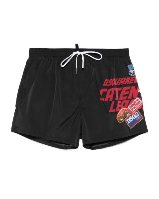 DSquared² Black Logo Print Swim Shorts for men