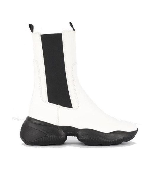 Hogan White Round Toe Chunky Boots