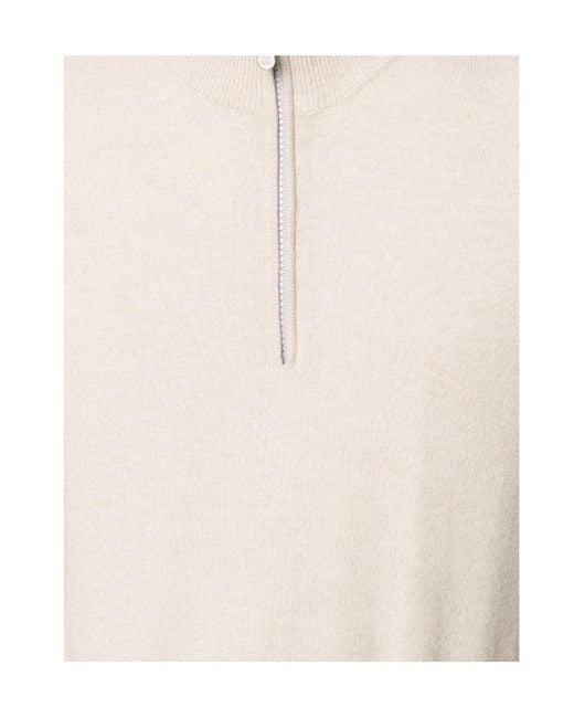 Brunello Cucinelli White Funnel-Neck Knitted Polo Shirt for men