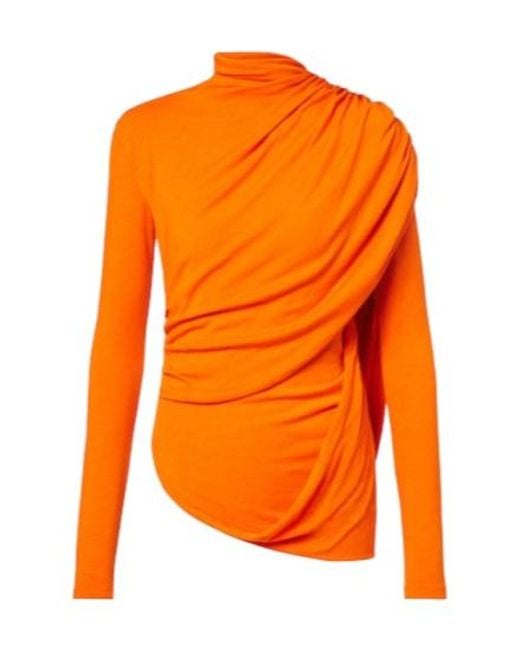 Mugler Orange Caped Wool-Blend Top