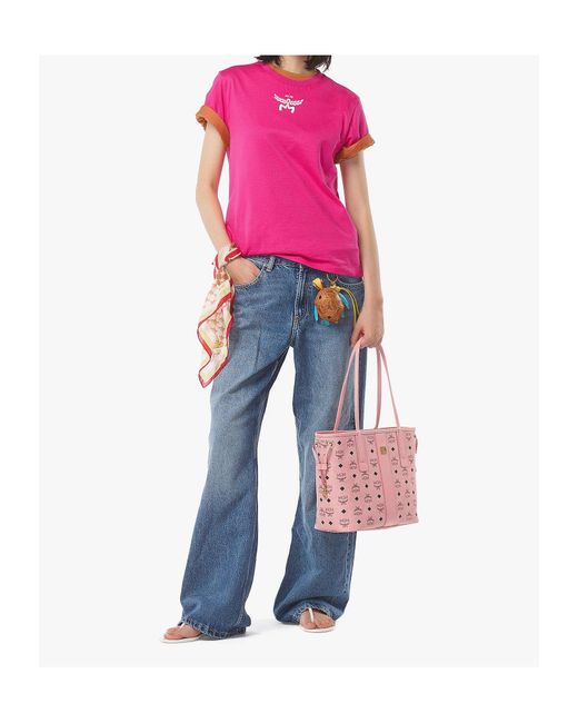 MCM Pink Monogram Printed Drawstring Tote Bag