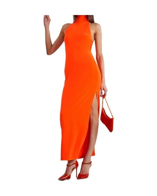 Norma Kamali Orange Stretch-jersey Turtleneck Midi Dress