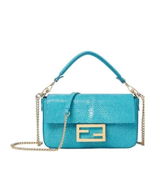 Fendi Blue Baguette Mini Stingray Leather Bag
