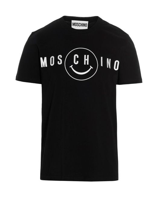 Moschino Black Smiley-Logo Print T-Shirt for men