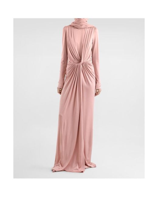 Dolce & Gabbana Pink Knot Long-Sleeve Dress