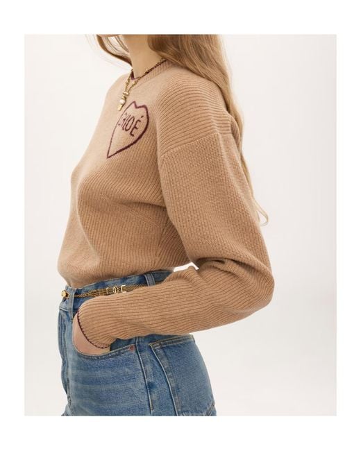 Chloé Natural Chloé Heart Logo Knitted Sweater