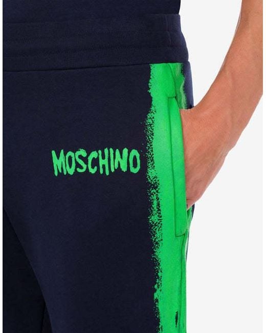 Moschino Blue Graffiti Logo Printed Bermuda Shorts for men