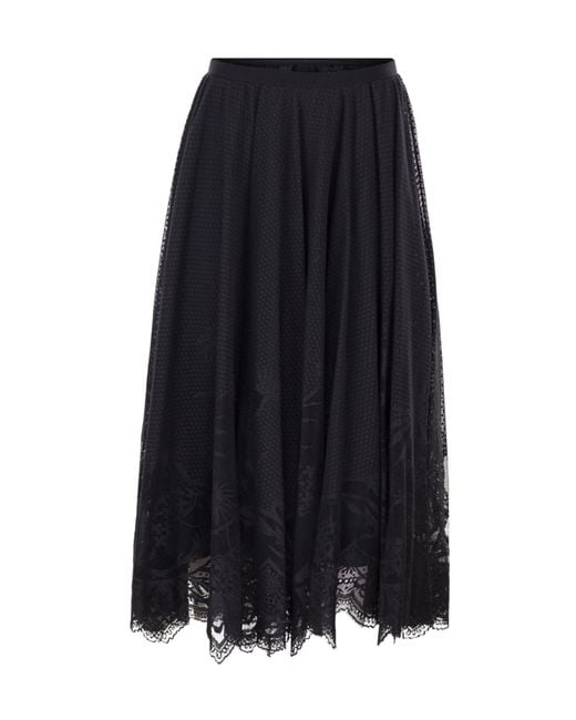 Fabiana Filippi Blue Foliage Lace Flared Skirt