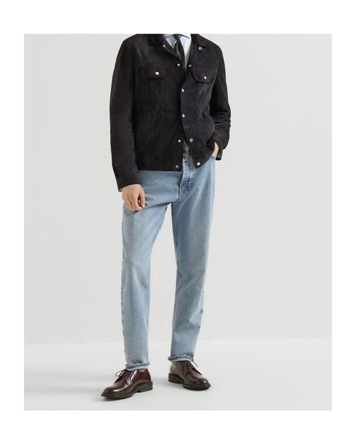Brunello Cucinelli Blue Denim Iconic-Fit Five-Pocket Trousers for men