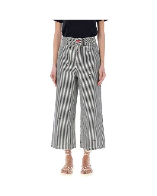KENZO Gray Striped Wide-Leg Jeans
