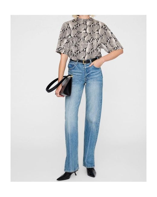 Anine Bing Gray Washed Python Tee T-Shirt
