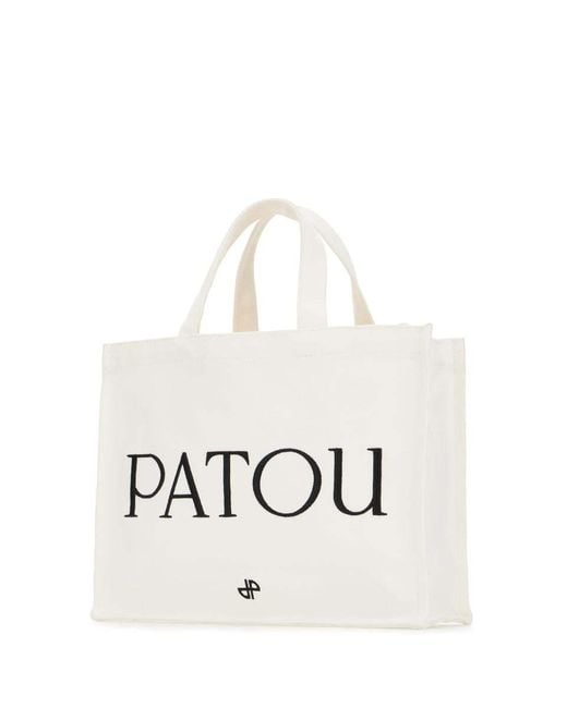 Patou White Logo Embroidered Medium Tote Bag