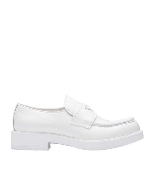 Prada White Chocolate Brushed Leather Loafers for men