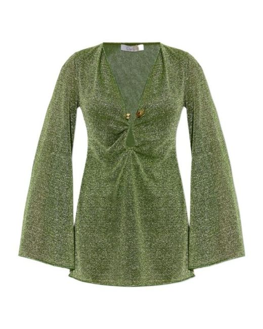 Oseree Green Oséree Lurex Cut-Out Mini Dress