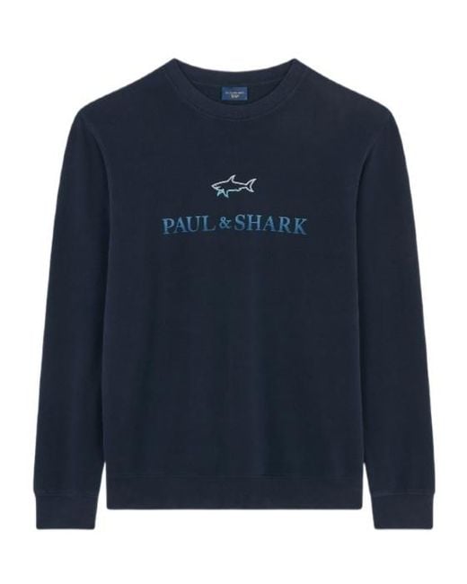 Paul & Shark Blue Logo Printed Crewneck Sweatshirt for men
