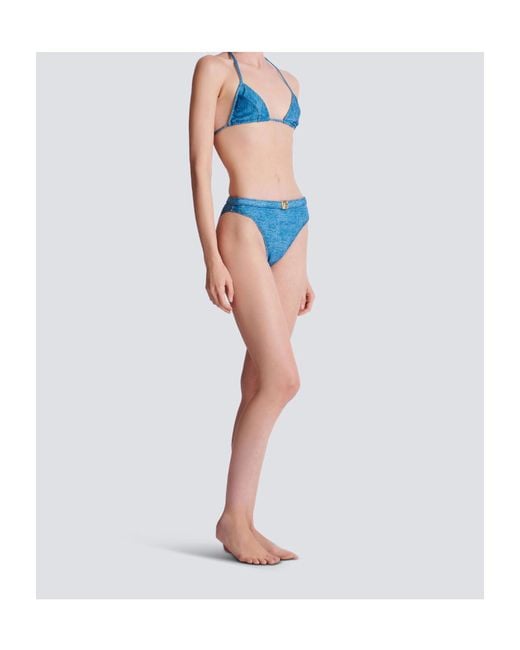 Balmain Blue Denim Two-Piece Swimsuit