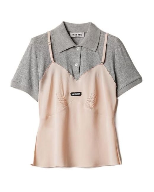 Miu Miu Gray Marocain Crepe Top