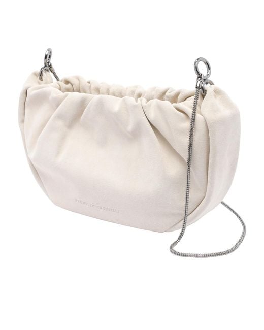 Brunello Cucinelli Natural Brioche Precious Chain Hobo Bag