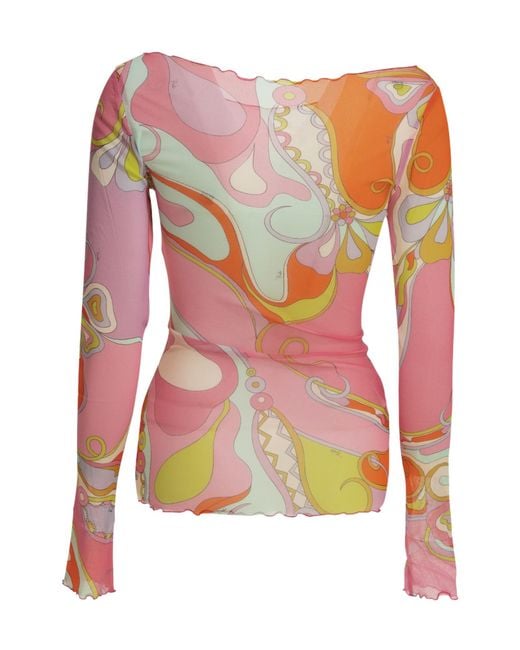 Emilio Pucci Pink Pucci Orchidee Printed Tulle Top